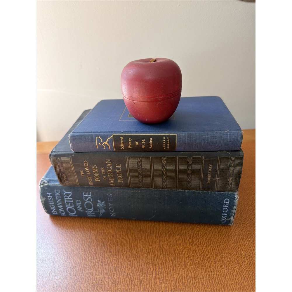 Vintage Curated Dark Blue Navy Poetry Book Stack: Auden, Noyes, Anthology